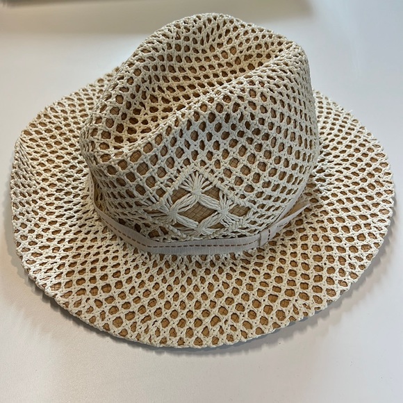 Raffaello Bettini Tan & Ivory Overlay Fedora, NWOT! - Picture 2 of 6